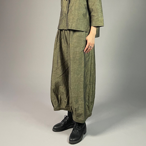 【遠州綿紬】ワイドタックパンツ　綿麻ネップ　イエローの画像