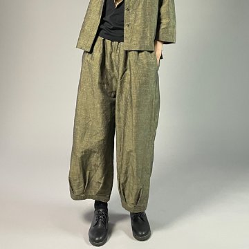 【遠州綿紬】ワイドタックパンツ　綿麻ネップ　イエローの画像