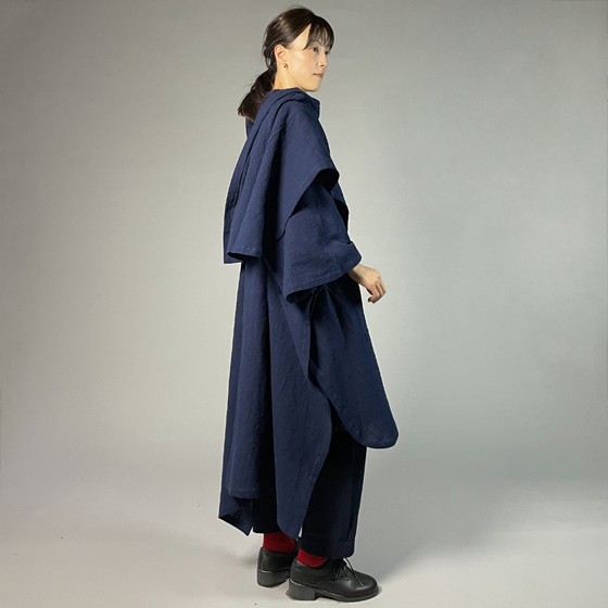 【備後絣】藍染め　インフィニティ・ケープコート　濃紺スラブの画像