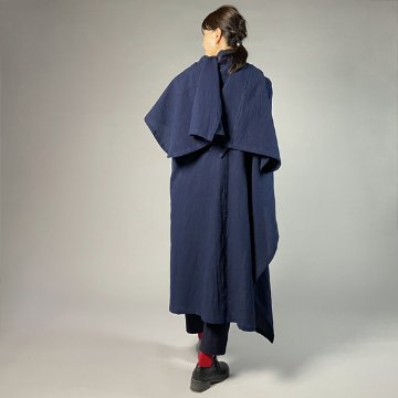 【備後絣】藍染め　インフィニティ・ケープコート　濃紺スラブの画像