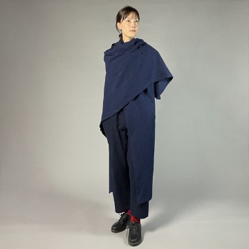 【備後絣】藍染め　インフィニティ・ケープコート　濃紺スラブの画像