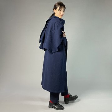 【備後絣】藍染め　インフィニティ・ケープコート　濃紺スラブの画像
