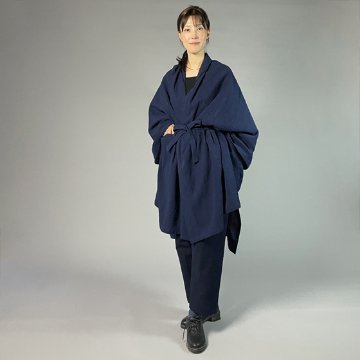 【備後絣】藍染め　インフィニティ・ケープコート　濃紺スラブの画像