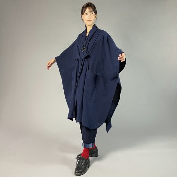 【備後絣】藍染め　インフィニティ・ケープコート　濃紺スラブの画像