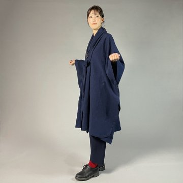 【備後絣】藍染め　インフィニティ・ケープコート　濃紺スラブの画像
