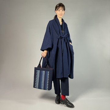 【備後絣】藍染め　インフィニティ・ケープコート　濃紺スラブの画像