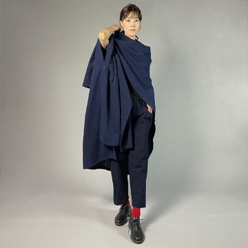 【備後絣】藍染め　インフィニティ・ケープコート　濃紺スラブの画像