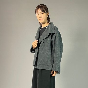 【遠州綿紬】フリースタイルショートジャケット　あらし　黒灰グレーの画像