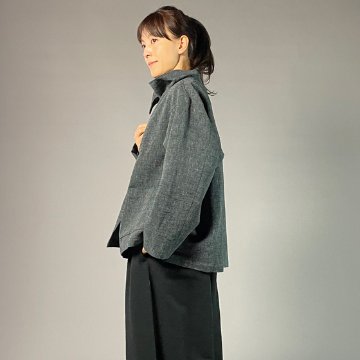 【遠州綿紬】フリースタイルショートジャケット　あらし　黒灰グレーの画像