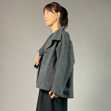 【遠州綿紬】フリースタイルショートジャケット　あらし　黒灰グレーの画像