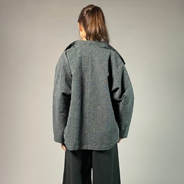 【遠州綿紬】フリースタイルショートジャケット　あらし　黒灰グレーの画像