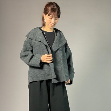 【遠州綿紬】フリースタイルショートジャケット　あらし　黒灰グレーの画像