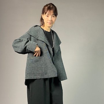 【遠州綿紬】フリースタイルショートジャケット　あらし　黒灰グレーの画像