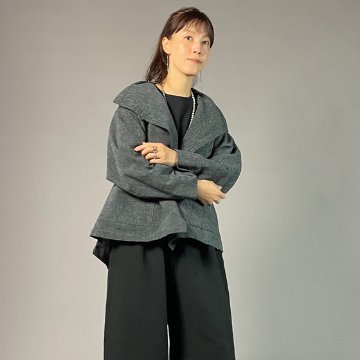 【遠州綿紬】フリースタイルショートジャケット　あらし　黒灰グレーの画像