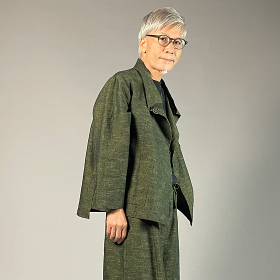 【遠州綿紬】フリースタイルショートジャケット　あらし　無地　草色の画像