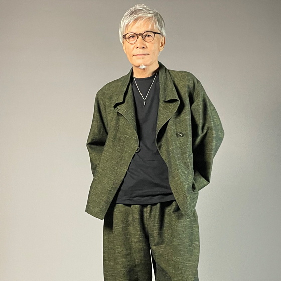 【遠州綿紬】フリースタイルショートジャケット　あらし　無地　草色の画像