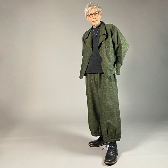 【遠州綿紬】フリースタイルショートジャケット　あらし　無地　草色の画像