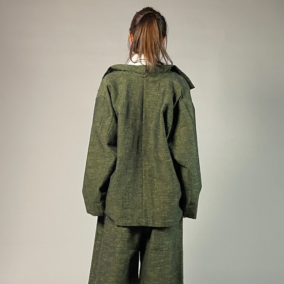 【遠州綿紬】フリースタイルショートジャケット　あらし　無地　草色の画像