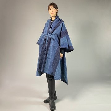 【遠州木綿】藍染め  インフィニティ・ケープコート  カツオ縞刺し織りーＢ生地の画像