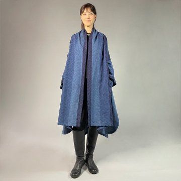 【遠州木綿】藍染め  インフィニティ・ケープコート  カツオ縞刺し織りーＢ生地の画像