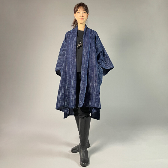 【遠州木綿】藍染刺し子織り　羽織コート　紺地の画像