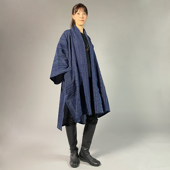 【遠州木綿】藍染刺し子織り　羽織コート　紺地の画像