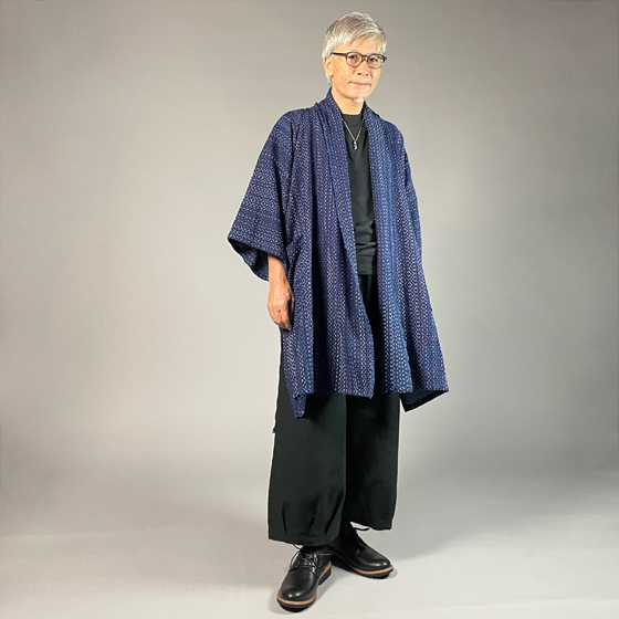 【遠州木綿】藍染刺し子織り　羽織コート　紺地の画像