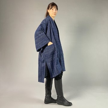 【遠州木綿】藍染刺し子織り　羽織コート　紺地の画像