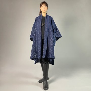 【遠州木綿】藍染刺し子織り　羽織コート　紺地の画像