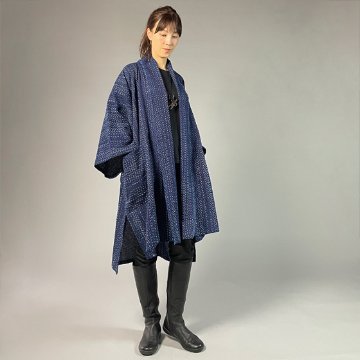 【遠州木綿】藍染刺し子織り　羽織コート　紺地の画像