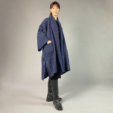【遠州木綿】藍染刺し子織り　羽織コート　紺地の画像