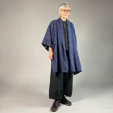 【遠州木綿】藍染刺し子織り　羽織コート　紺地の画像