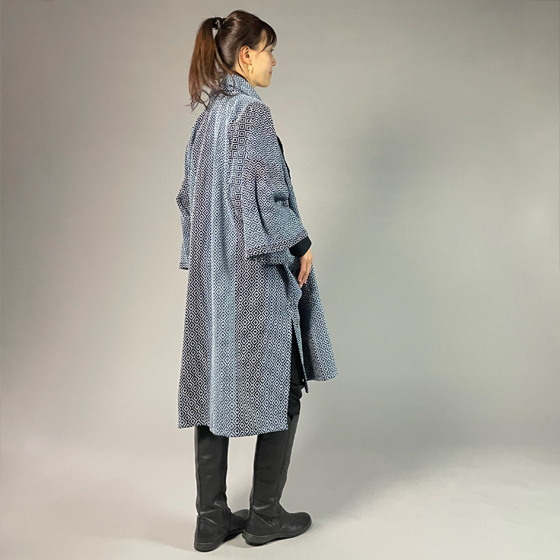 【遠州木綿】藍染刺し子織り　羽織コート　カツオ縞ベースの画像