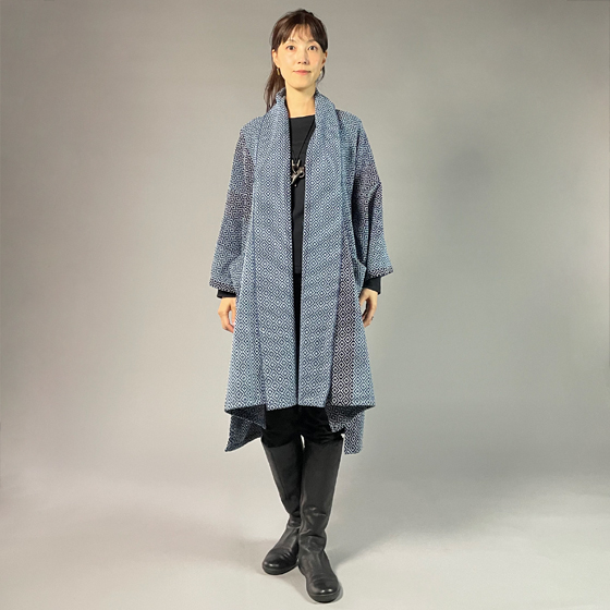 【遠州木綿】藍染刺し子織り　羽織コート　カツオ縞ベースの画像