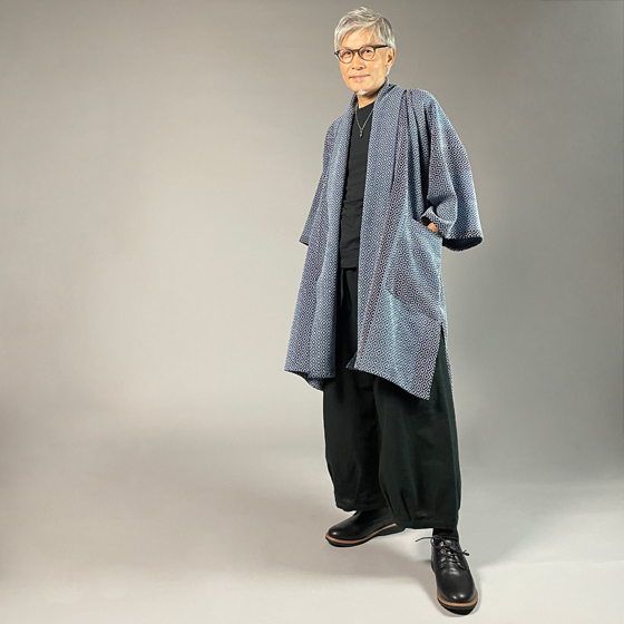 【遠州木綿】藍染刺し子織り　羽織コート　カツオ縞ベースの画像