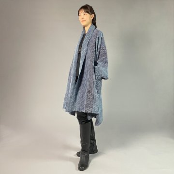 【遠州木綿】藍染刺し子織り　羽織コート　カツオ縞ベースの画像