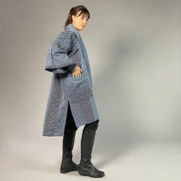 【遠州木綿】藍染刺し子織り　羽織コート　カツオ縞ベースの画像
