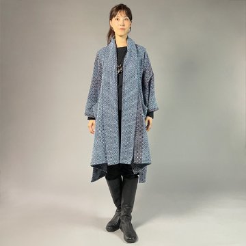 【遠州木綿】藍染刺し子織り　羽織コート　カツオ縞ベースの画像