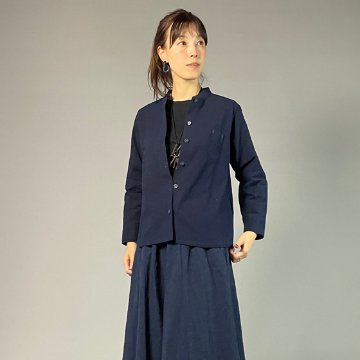 【備後絣】藍染め　スタンドカラー　ペンポケットブラウス　濃紺　無地の画像