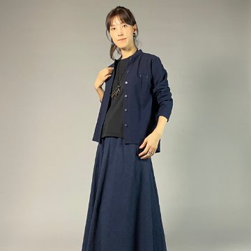 【備後絣】藍染め　スタンドカラー　ペンポケットブラウス　濃紺　無地の画像