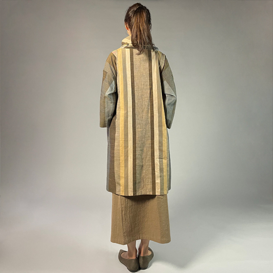 【遠州綿紬】オフタートルロングチュニック　重ね縞　百舌（もず）の画像