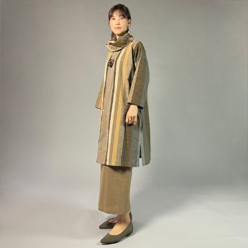 【遠州綿紬】オフタートルロングチュニック　重ね縞　百舌（もず）の画像