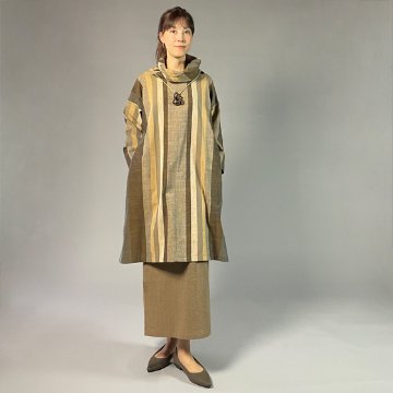 【遠州綿紬】オフタートルロングチュニック　重ね縞　百舌（もず）の画像