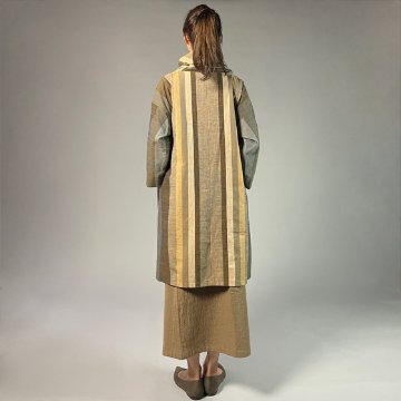 【遠州綿紬】オフタートルロングチュニック　重ね縞　百舌（もず）の画像