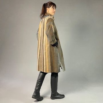 【遠州綿紬】オフタートルロングチュニック　重ね縞　百舌（もず）の画像