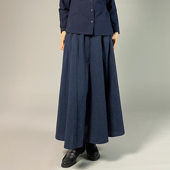 【亀田縞】十枚ハギフレアスカート　ワッシャー　紺の画像