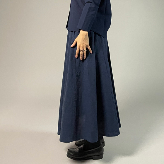 【亀田縞】十枚ハギフレアスカート　ワッシャー　紺の画像
