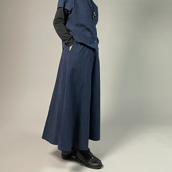 【亀田縞】十枚ハギフレアスカート　ワッシャー　紺の画像