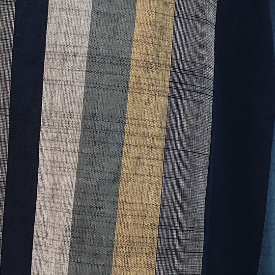 【遠州綿紬】オフタートルロングチュニック　重ね縞　「十六夜」紺の画像