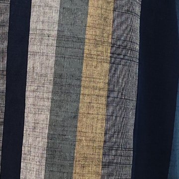 【遠州綿紬】オフタートルロングチュニック　重ね縞　「十六夜」紺の画像